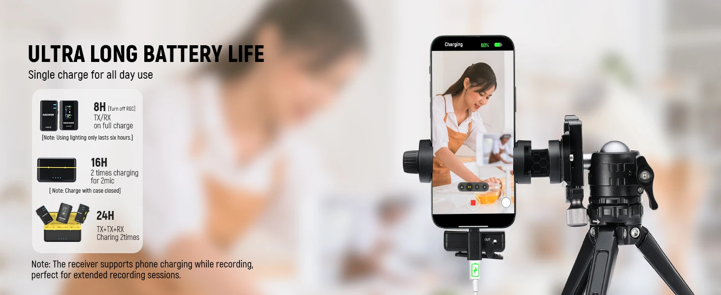 Neewer CM28 Wireless Lav Mic w/Charging Case, Noise Canceling 4GB 9Hrs 48KHz/16B