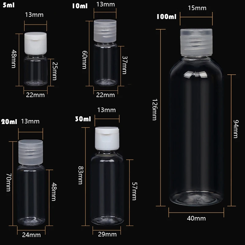 10Pcs Clear Plastic Empty Bottles Travel Container Bottles With Flip Cap Small for Liquids Shampoo Lotion Conditioner refillable lotion bottle