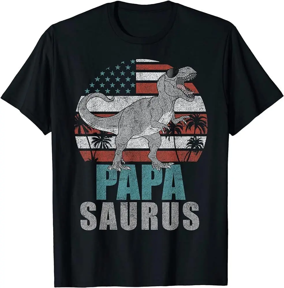 Papasaurus T Rex Dinosaur Papa Saurus American Flag Shirt Maniche Lunghe O Corte