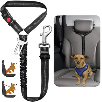 Cintura di sicurezza per auto per cani regolabile 2 in 1 Pettorina per animali domestici Clip Fibbia Tether Cintura di sicurezza per cani da viaggio per cani Accessori per animali domestici