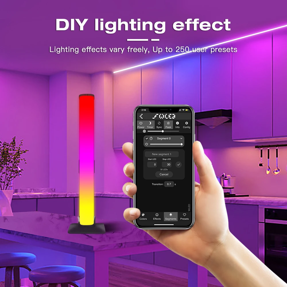 GLEDOPTO WLED 라이트 바 디지털 RGB IC 컬러 LED WiFi APP Alexa EchoControl DC5V USB 마이크 음악 모드 DIY 동적 조명