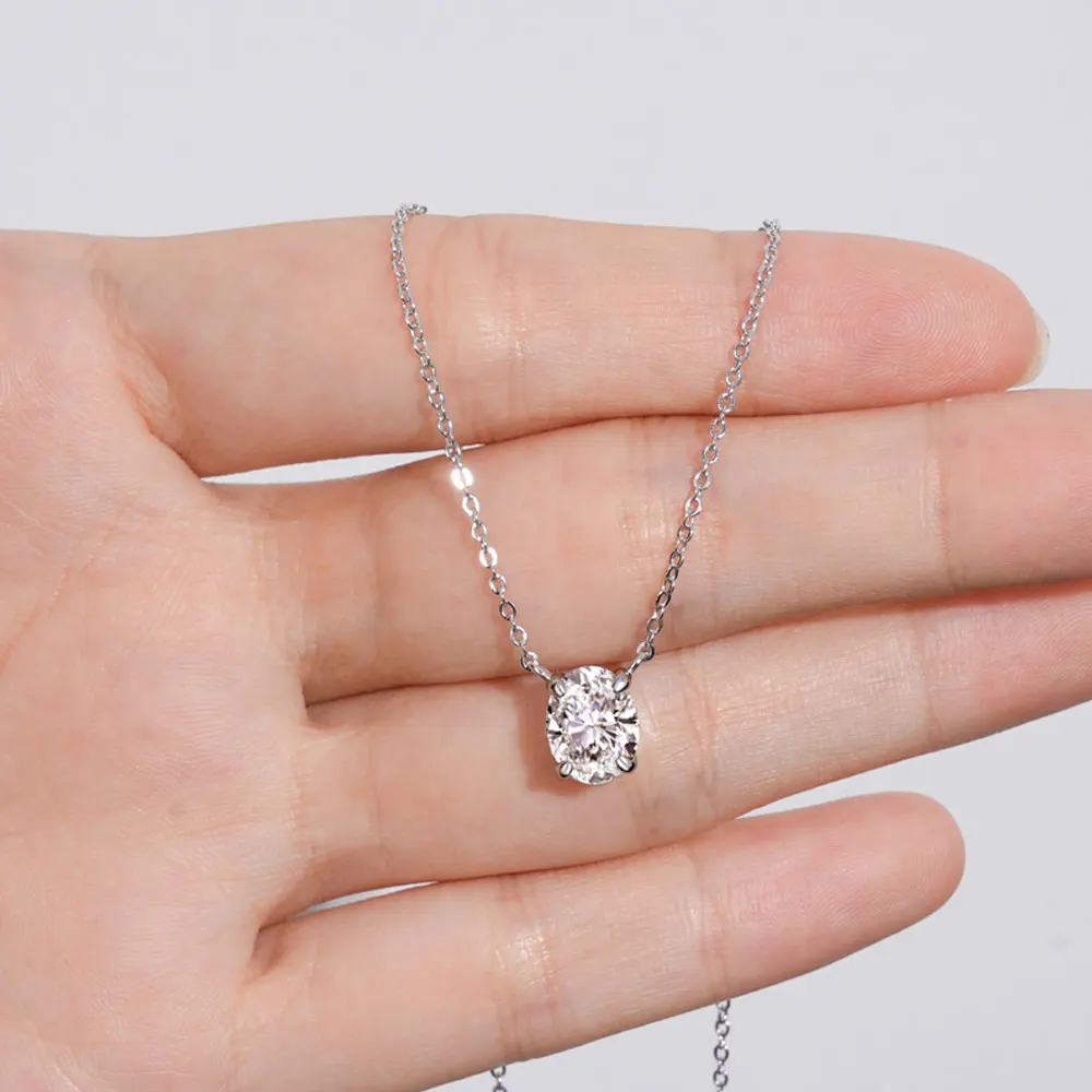 2 CT Oval Cut Moissanite Necklace Solitaire Pendant