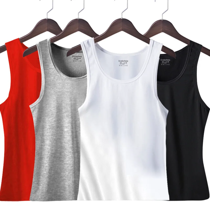 Plus Size Men Cotton Tank Top Non-marking Sports Sweat Absorbent Cotton White Underwear Bottom Sweatshirt Sleeveless Soft Simple men underwear cotton vest men undershirt sports sleeveless vest cotton sleeveless t shirt