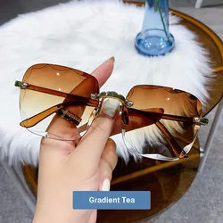 2023 New Rimless Women's Sunglasses Fashion Gradient Lenses Sun glasses Lady Vintage Alloy Legs Classic Designer Shades UV400