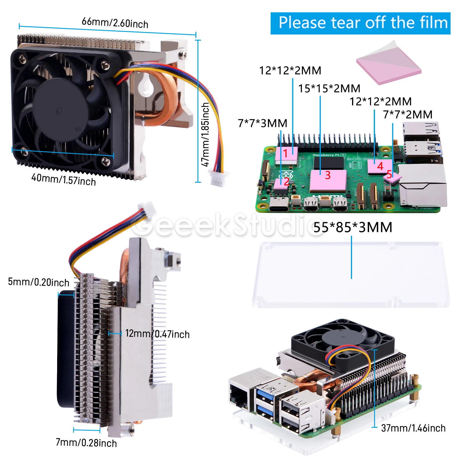Ultra Thin ICE Tower Cooler for Raspberry Pi 5 CPU Fan