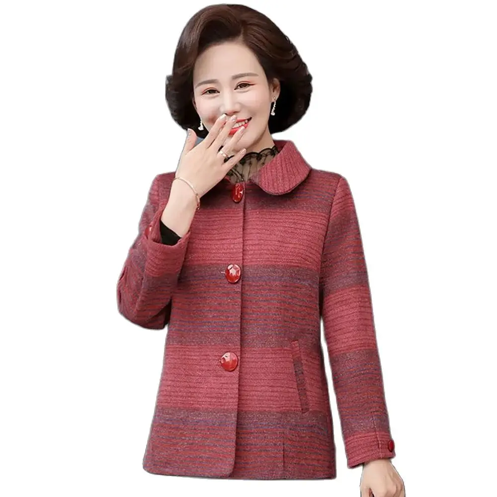 New Mother Autumn Short Coat Fashion Woolen Plaid Middle-Aged And Elderly Women Are Spring And Autumn Woolen Loose Casual Coat .