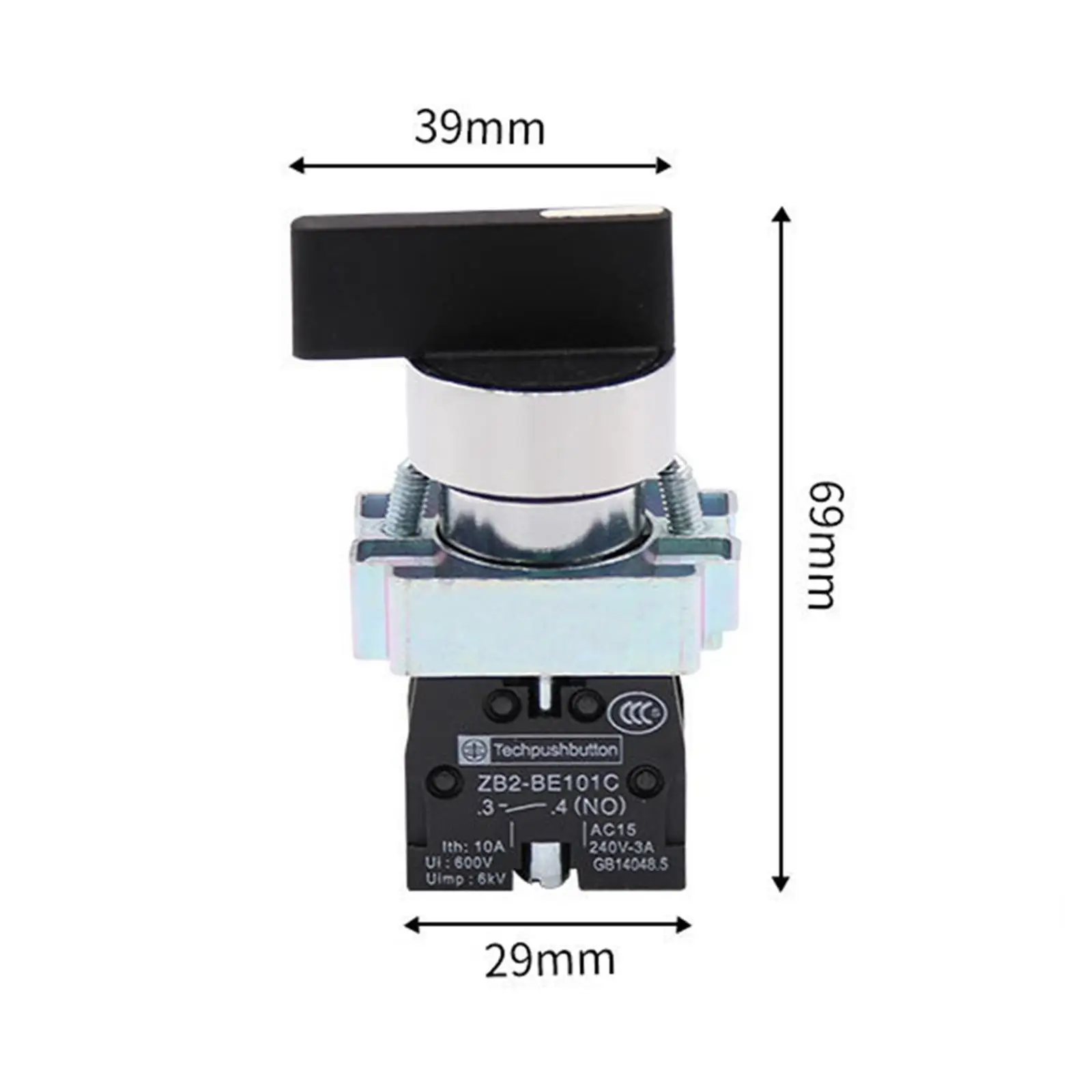 Rotary Selector Switch with Long Handle 600V 10A 22mm Mounting Hole 3 Position