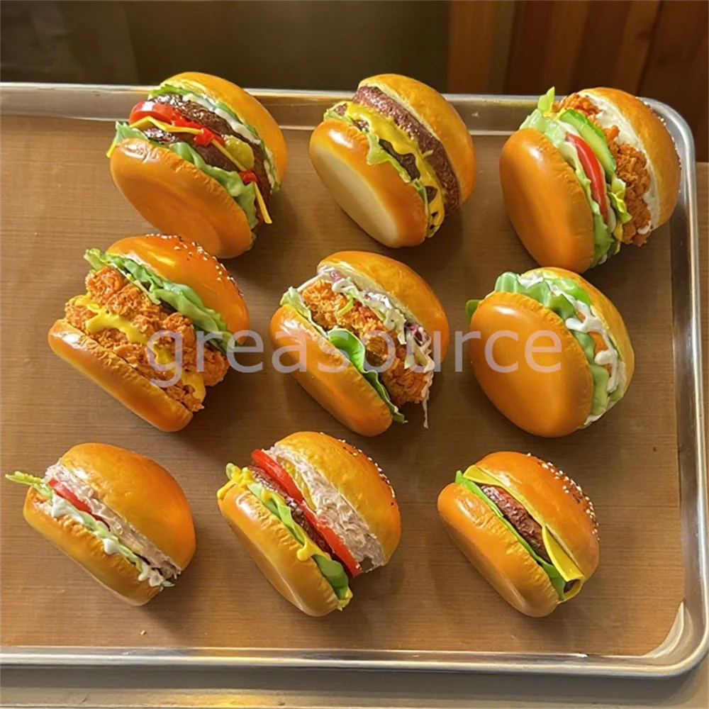 Hamburger Finto Artificiale Realistico In PU – Modello Cibo Falso Per Fotografia, Decorazione Cucina, Vetrina E Festa A Tema, 17x7,5 Cm