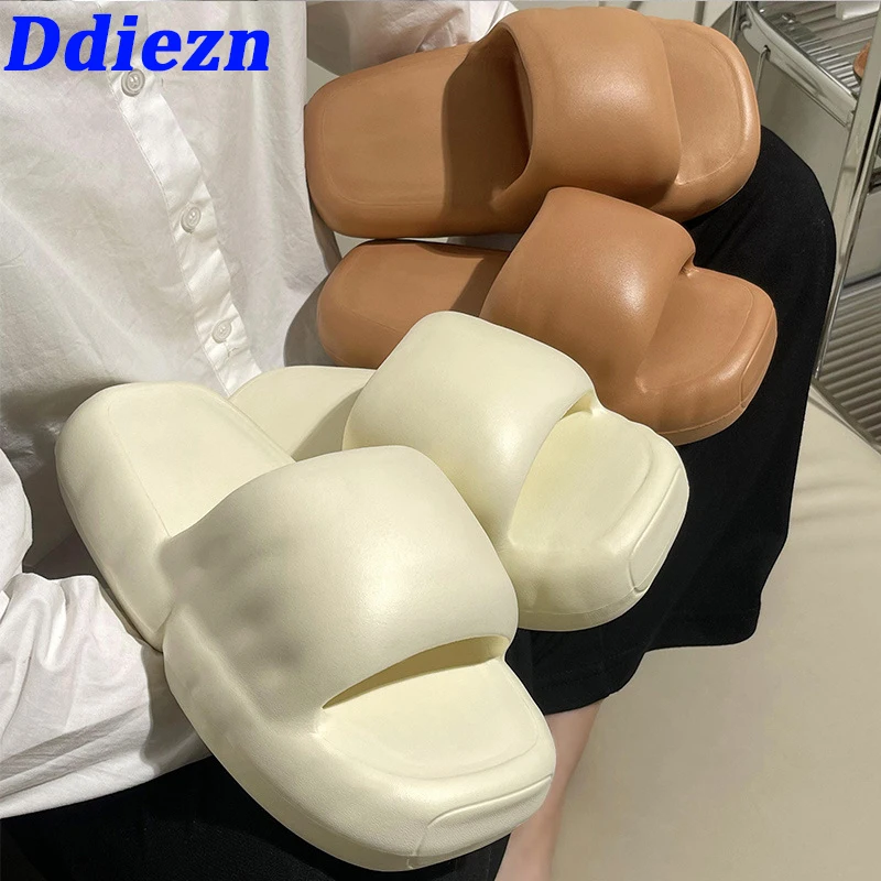 

Шлепанцы женские на толстой платформе, Нескользящие мягкие сланцы, Эва, летняя модель, 2023