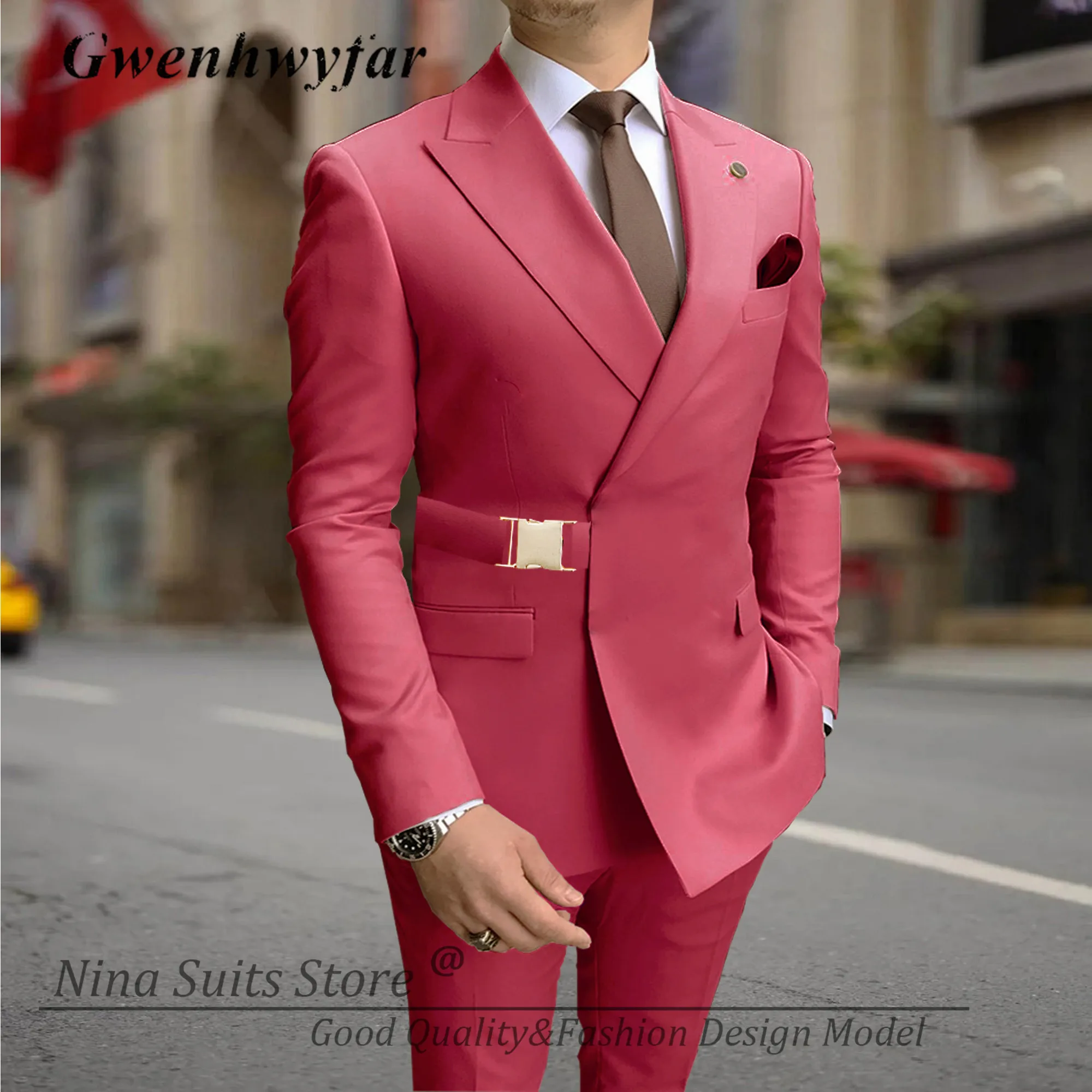 Mens Suits G&N Men Suits with Gold Metal Buckle Lavender Minte Navy Grey White Black 20 Colors Men's Casual Blazer Pants Set Handmade