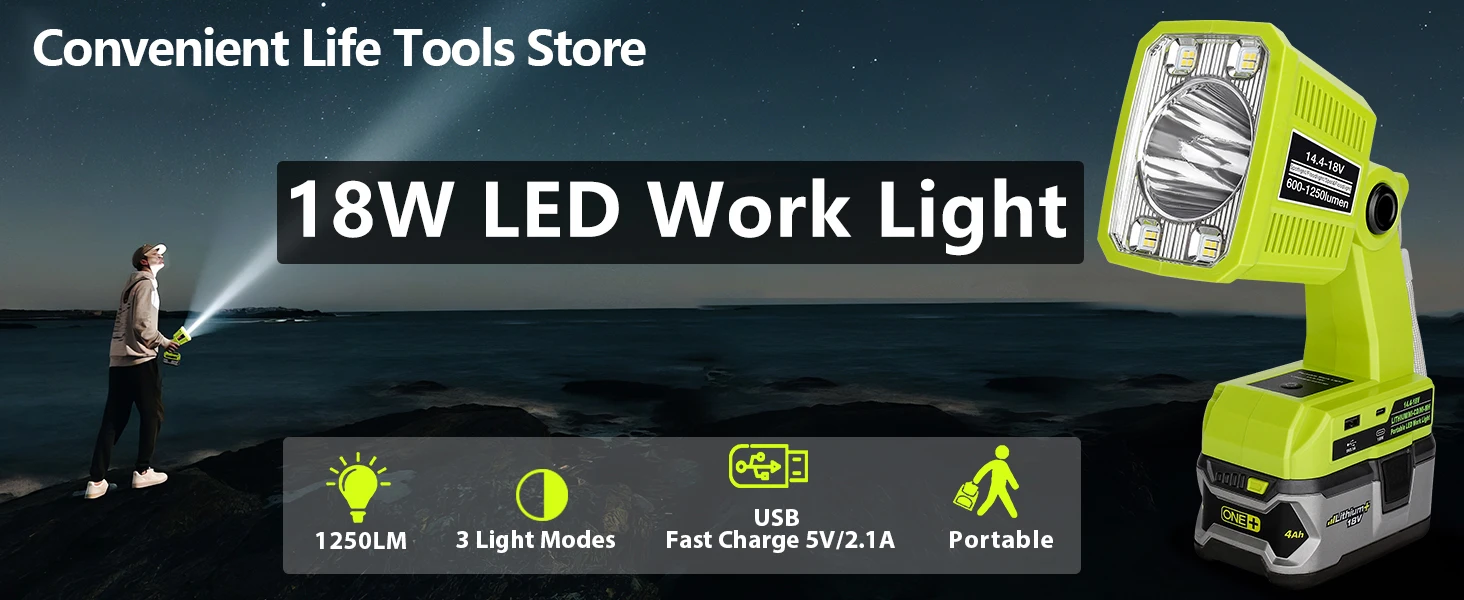 LED Flashlight for Ryobi 18v Battery 18W LED Work Light Battery Lamp FloodLight
