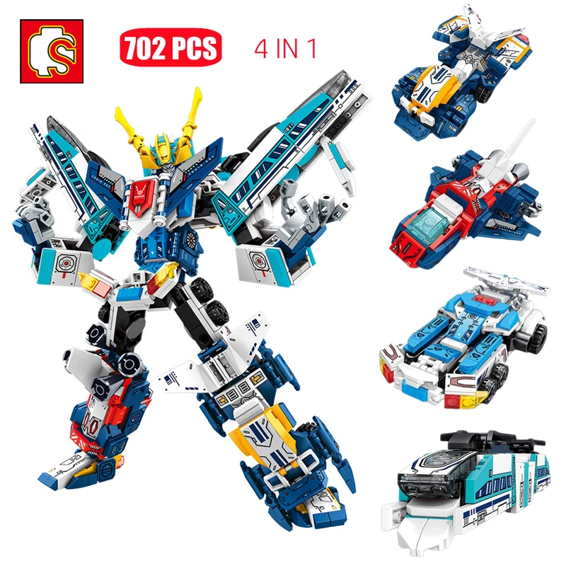 

SEMBO 4IN1 Mecha Of Steel Series Transforming Mecha Warrior Building Blocks Kits Creative Car Robot Bricks Kids Toys Boys Gifts