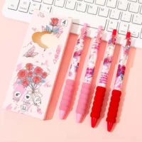 4Pcs Butterfly Rose Gel Pens Set, 0.5mm Fine Point Floral Print Ballpoint Pens for Office Daily Writing Journal Stationery Gift 2