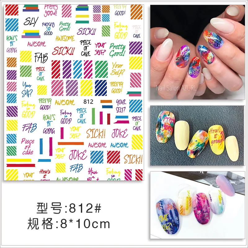 3D Nail Stickers Black and white letter rose  Decals  Back Glue  Nail Decal Stickers For Nail Tips Beauty