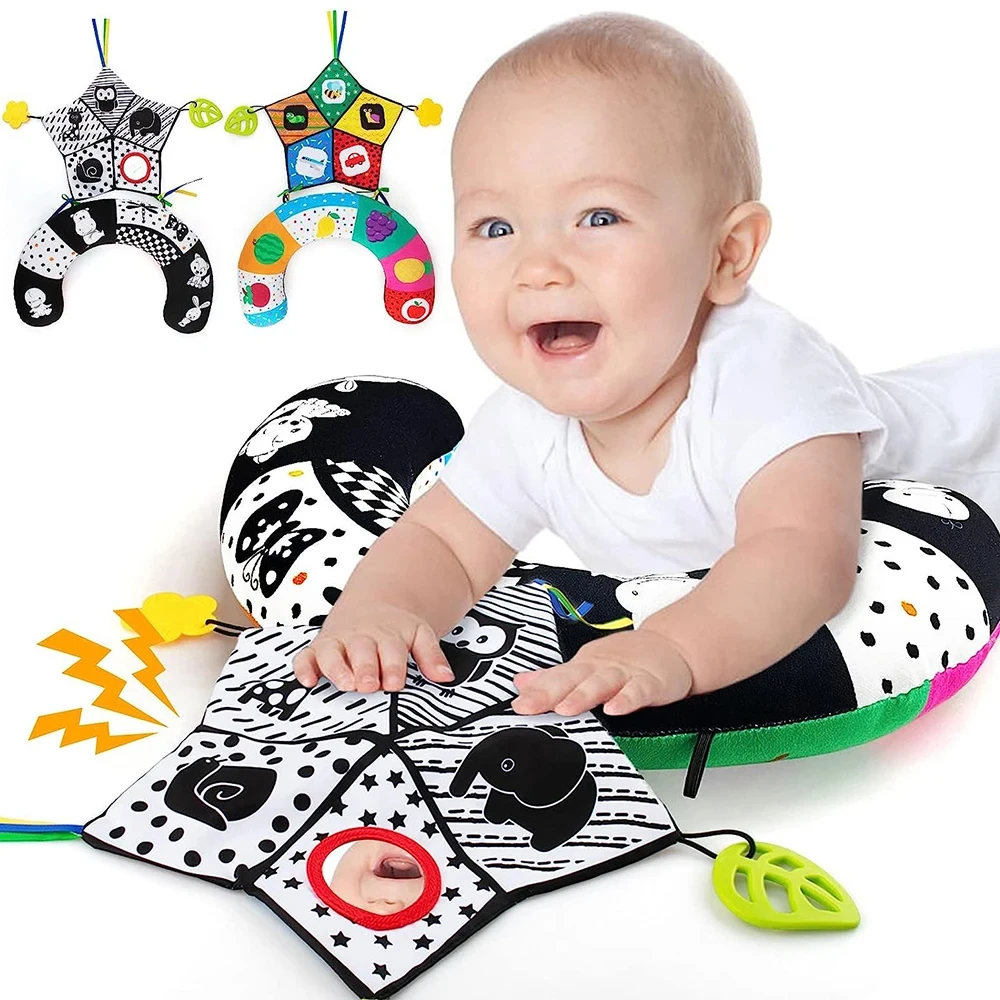 Baby Pillow Tummy Time Toy Black White High Contrast Sensory Toys Babies Montessori Infants 0-12 Months Newborn Training Pillow montessori baby sensory toys visual stimulation card toys black white flash cards high contrast visual stimulationi0132h