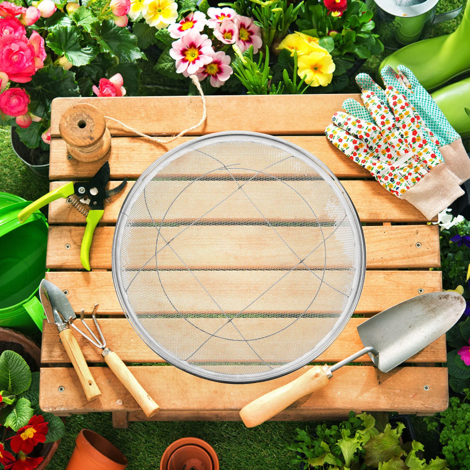 

Mesh Sieve Stainless Steel Sifting Pan Planting Soil Filter Manual Strainer Perculators Tool for Garden Gardening Tray Sifter