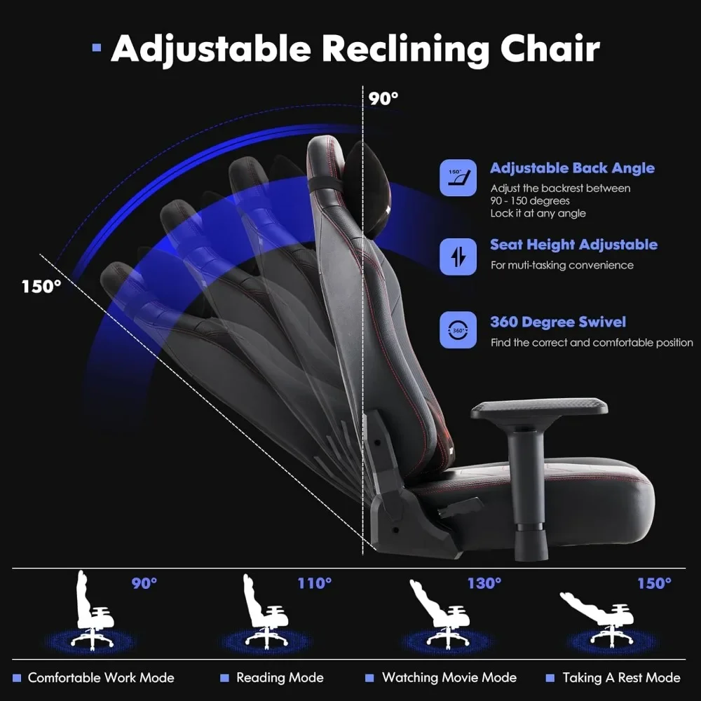Big and Tall Gaming Chair 350lbs-Racing Computer Gamer Chair, Ergonomic Office PC Chair with Wide Seat, Adjustable 4D Armrest 4
