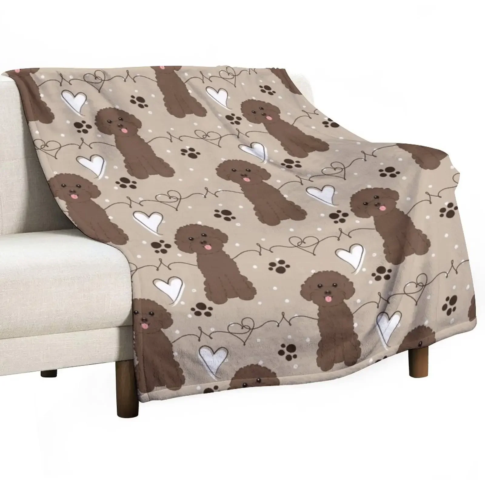 LOVE Chocolate Toy Poodle Throw Blanket Plaid Plush Blankets