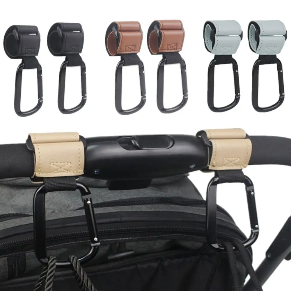 

2Pcs 360 Degree Rotatable Baby Stroller Hook PU Leather Wear-resistant Hanging Clip Multipurpose Cart Bag Organizer Hooks