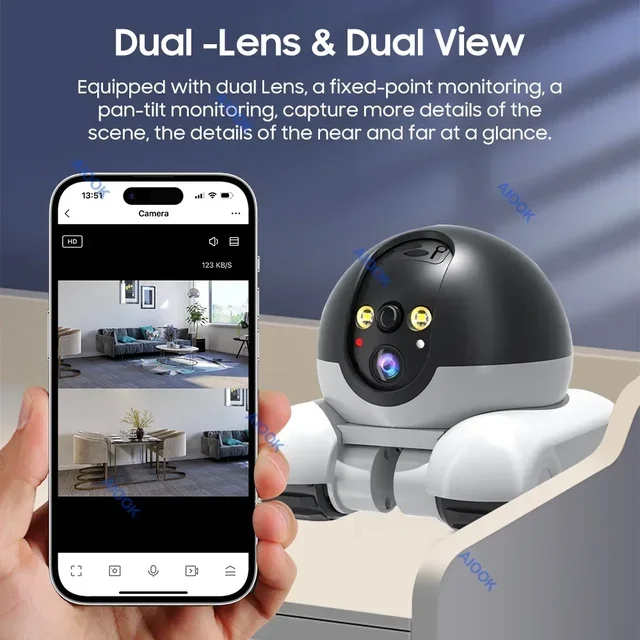 AIOOK Pet Camera HD 8MP 4K Dual Lens WIFI Camera Two-way Intercom Remote Pet Tracking Video Camera Night Vision 2