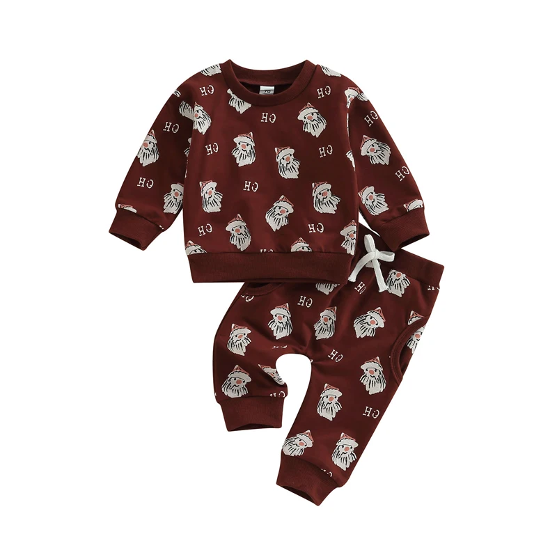 

2022-09-16 Lioraitiin 0-3Years Toddler Baby Girl Sportswear Outfit Santa Print Long Sleeve Sweatshirt Tops and Sweatpants Set