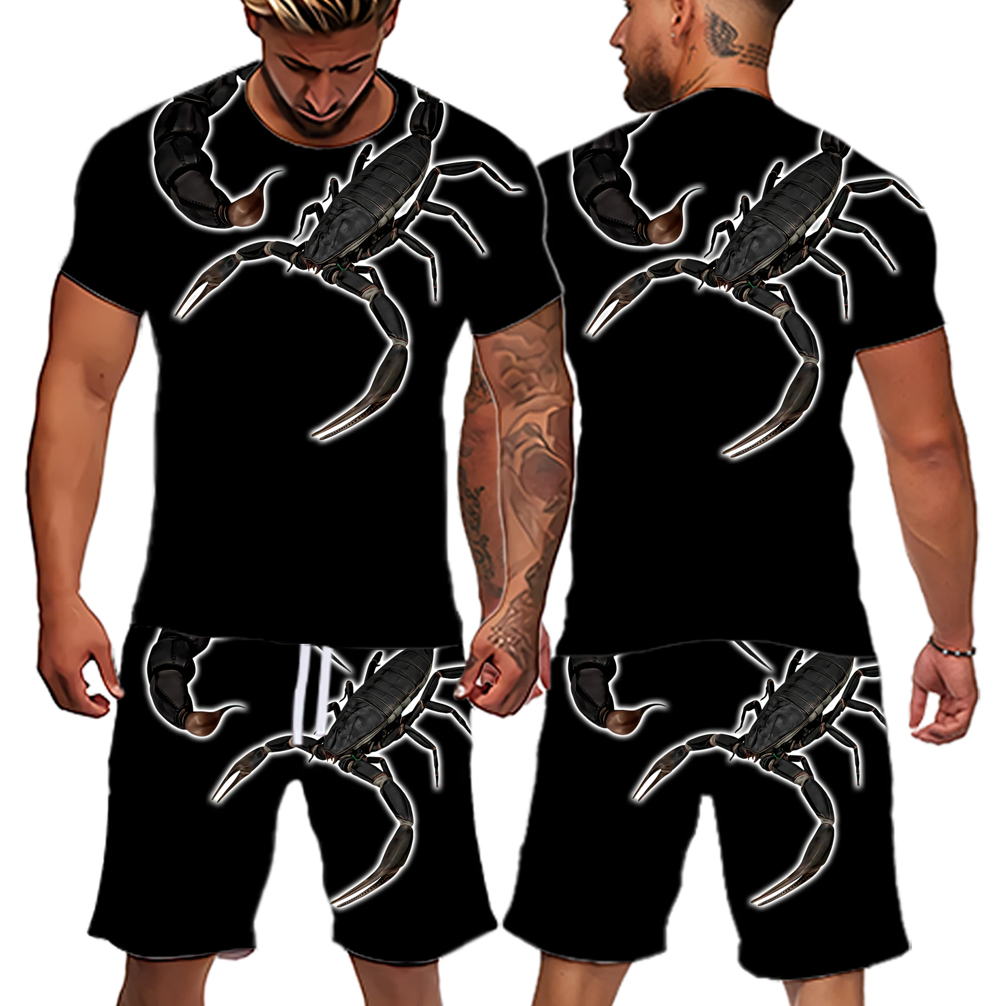 2022 Men's Oversized Clothes Tshirt Shorts Set Man Tracksuit Summer 3D Printed Scorpion Pattern Men Clothes Outfits Casual