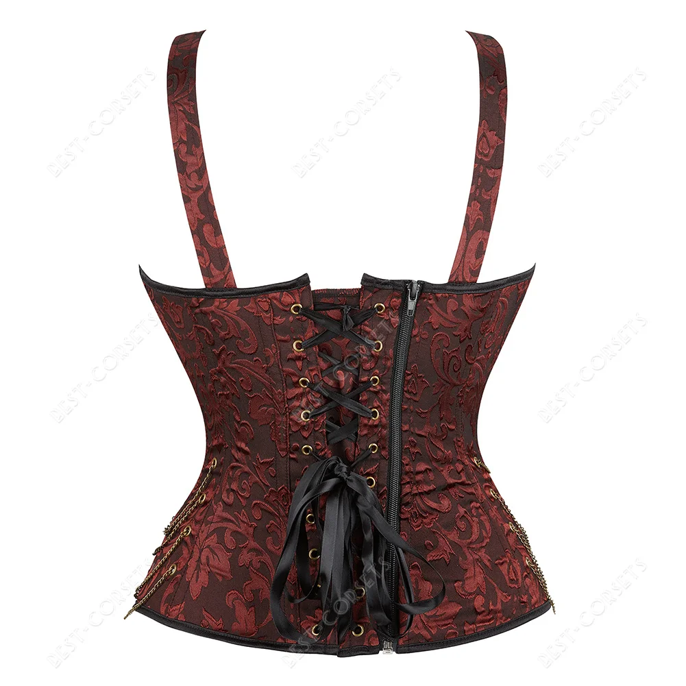 Straps Corsets and Bustiers Lingerie Plus Size Victorian Corset Top with Straps Lace Up Decorative Corset Blue Brown Black Red