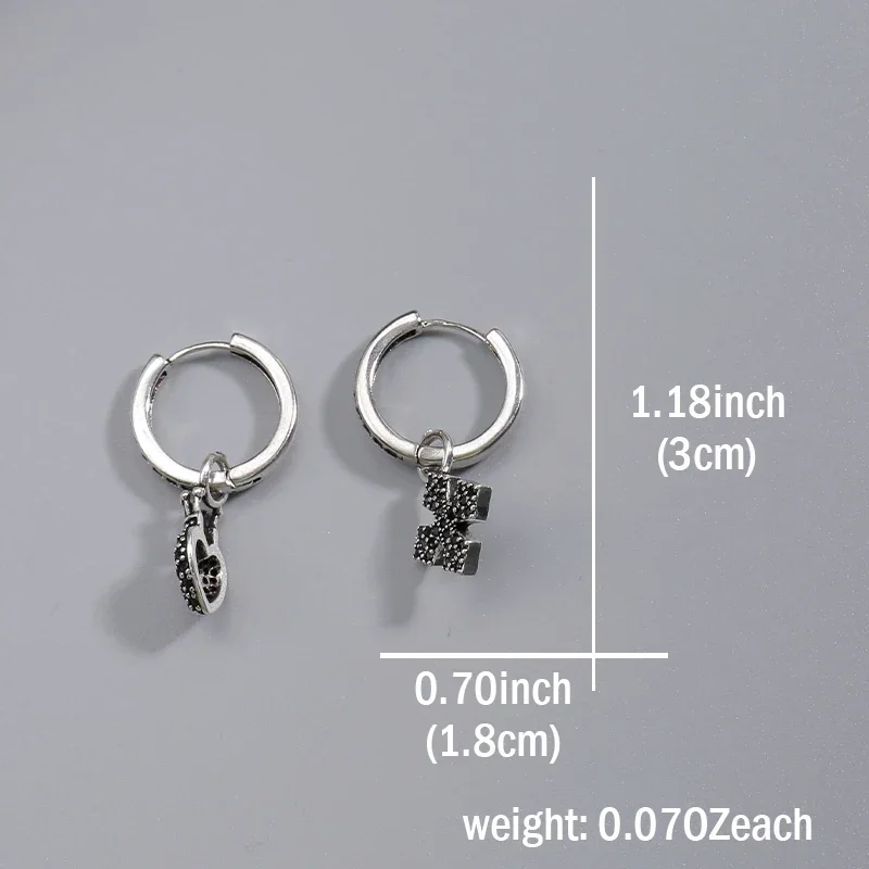 Unique Cross Crown Love Asymmetric Earrings with Male and Female Bands for Simple Personality