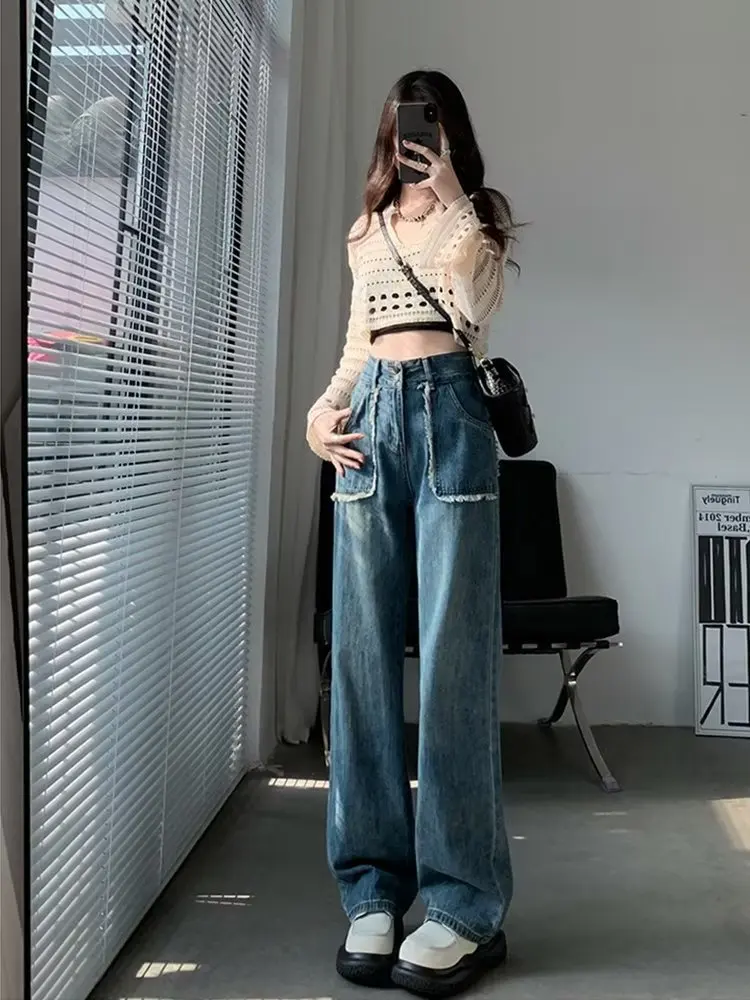 High End Women's Jeans With Summer Raw Edge Stitching, Lifting Buttocks, Slimming Straight Wash Pants strap style one piece women s jeans ultimate buttocks adjustable button with zipper rompers jeans ropa de mujer barata y envío g