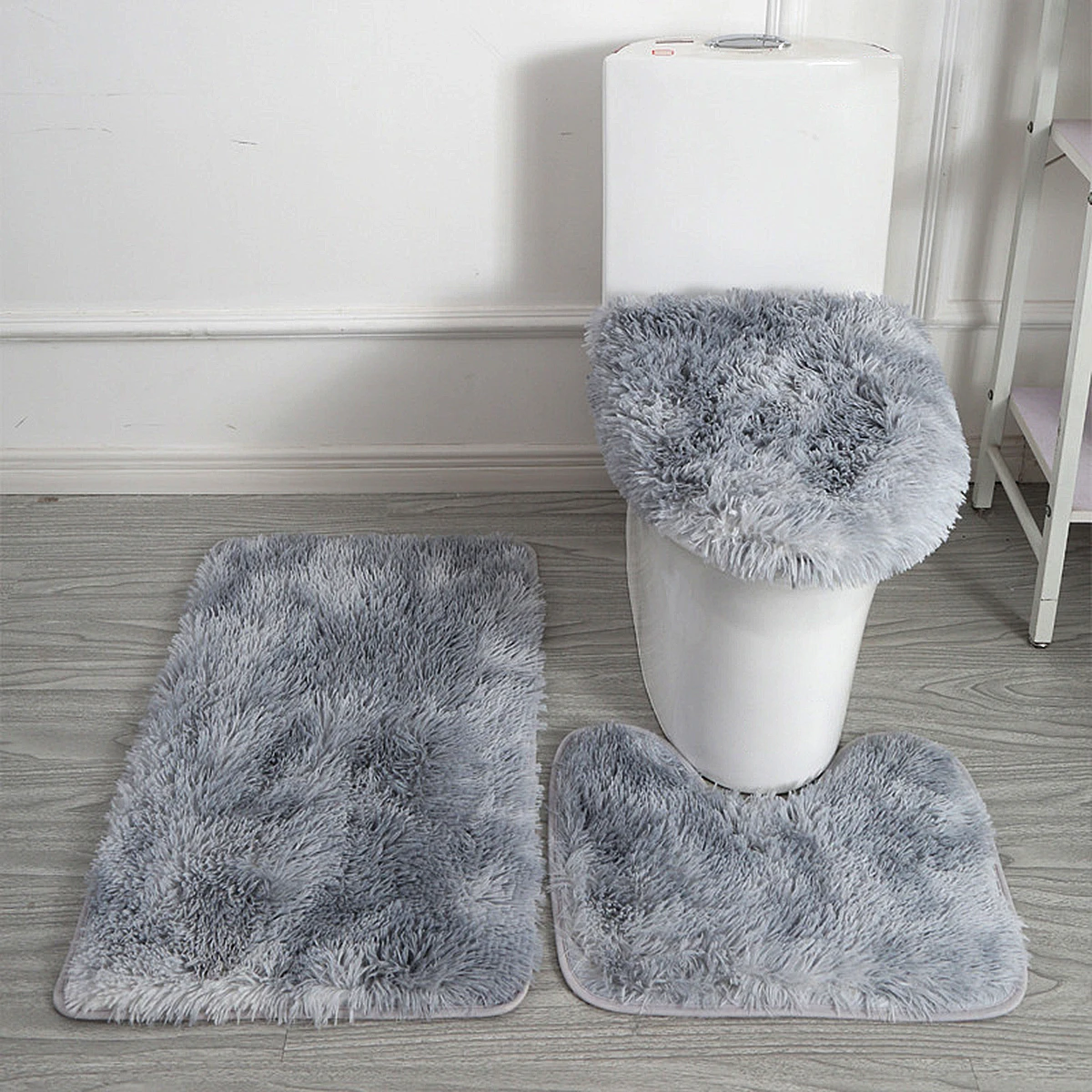 Plush Toilet Carpet Lid Cover Contoured Rug Set Bathroom Mat Non-slip Floor Soft Fluff Shower Carpet Super Absorbent