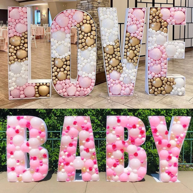 Marcos de mosaico de letras gigantes grandes, soporte para Globo, caja de  soporte, figura de Baby Shower, telón de fondo, letras de cumpleaños,  número, decoración de globos - AliExpress