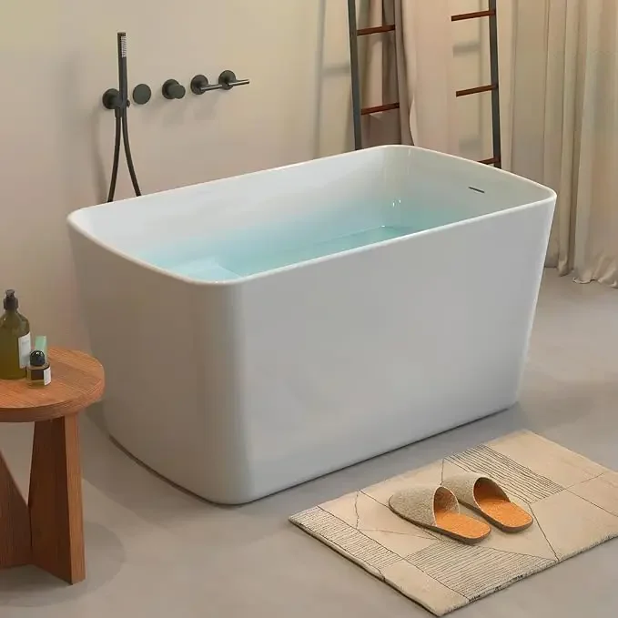 49"Acrylic Free Standing Tub, Soaking Tub with Seat Desgin,Modern Soaking Bathtub with  Certified,Brushed Nickel Overflow 2