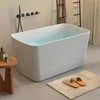 49"Acrylic Free Standing Tub, Soaking Tub with Seat Desgin,Modern Soaking Bathtub with  Certified,Brushed Nickel Overflow 2