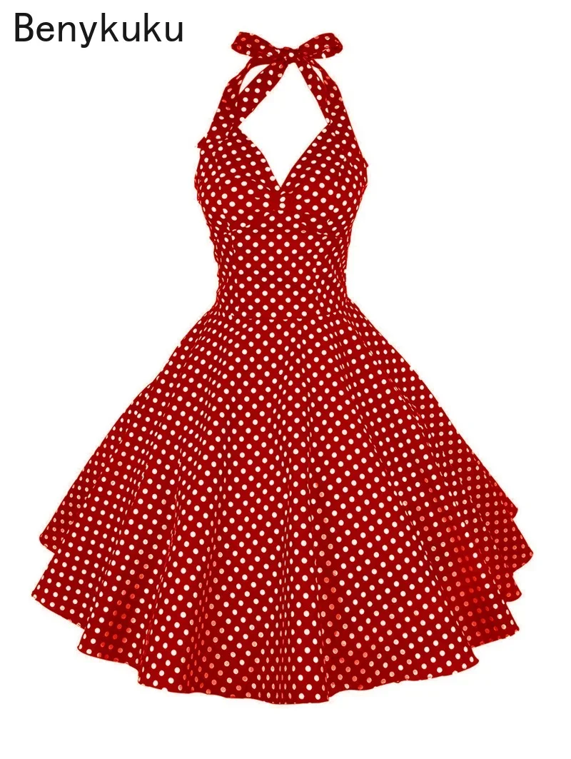 Polka Dot Hepburn Style 50s 60s Vintage Dress A-Line Backless