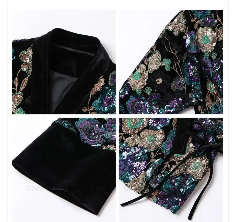 Chinese Style Sequin Embroider Tang Clothes Long Sleeve Cardigan Women's Festival Gift Vintage Coats Loose Costume
