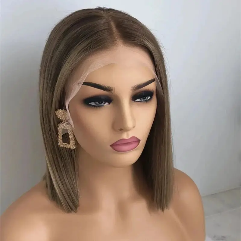 Ombre Blonde Brown Straight Synthetic Lace Front Wig Realistic Hairline Wig For Women Alopecia Hairlos Natural Looking