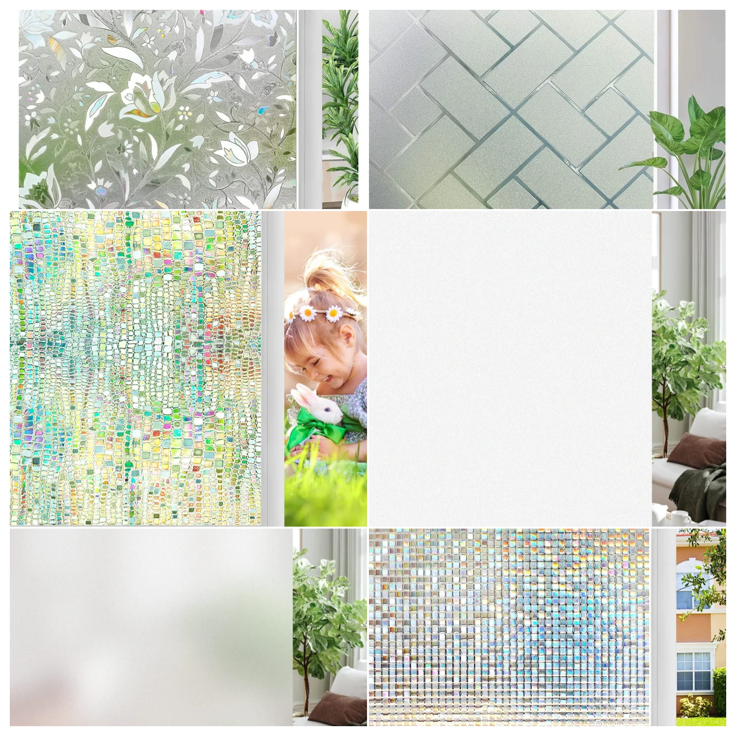 100-200CM 3D Decorative Window Glass Static Privacy Film (non-sticky)