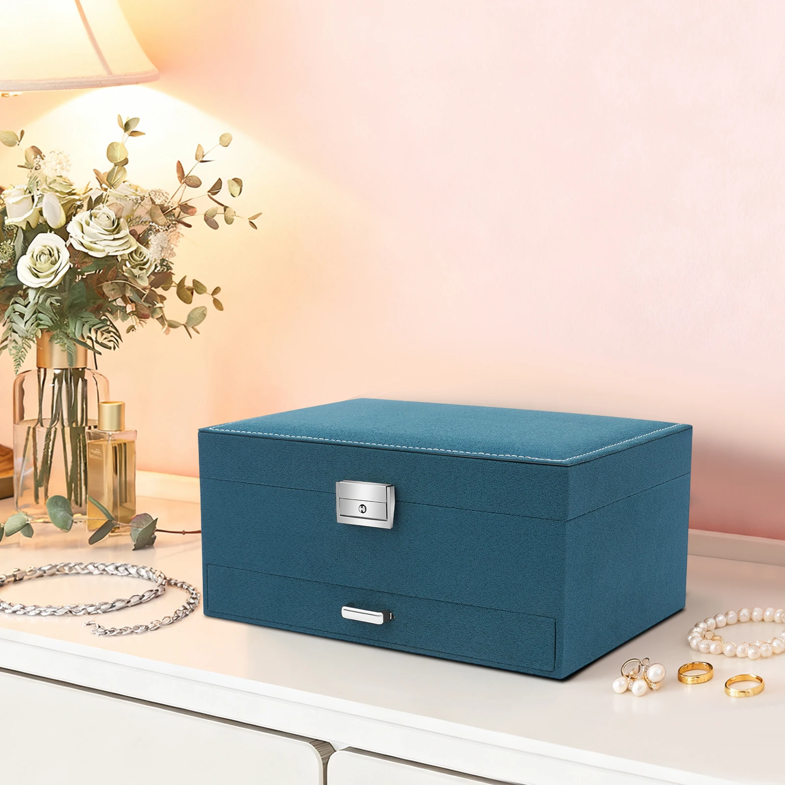 3-tier Jewelry Box Exquisite Storage Box, Flannel Jewelry Watches Display Case for Earrings, Necklaces, Bracelets 24x17x11c