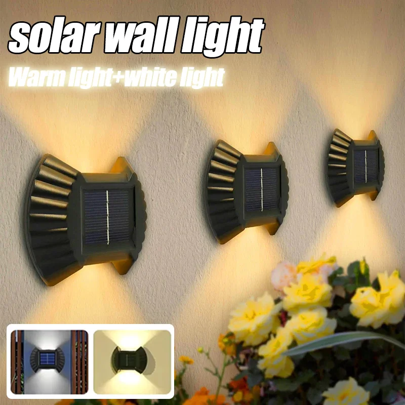 Solar Lamp Solar Wall Light LED Solar Wall Lamp Waterproof Warm Light Outdoor Lighting Wall Lamp Solar Garden Decoration Yard Luminous Washer