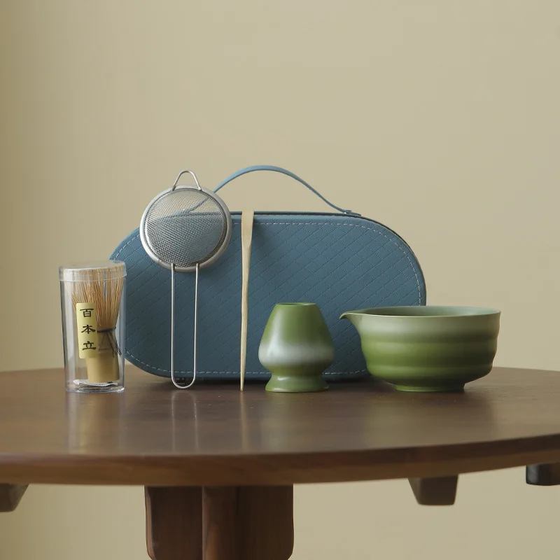 Travel Matcha Set 5PCS Portable Compact Design Japanese Stoneware Bowl 100prong Whisk Matcha Kit For Outdoor Tea Ceremony