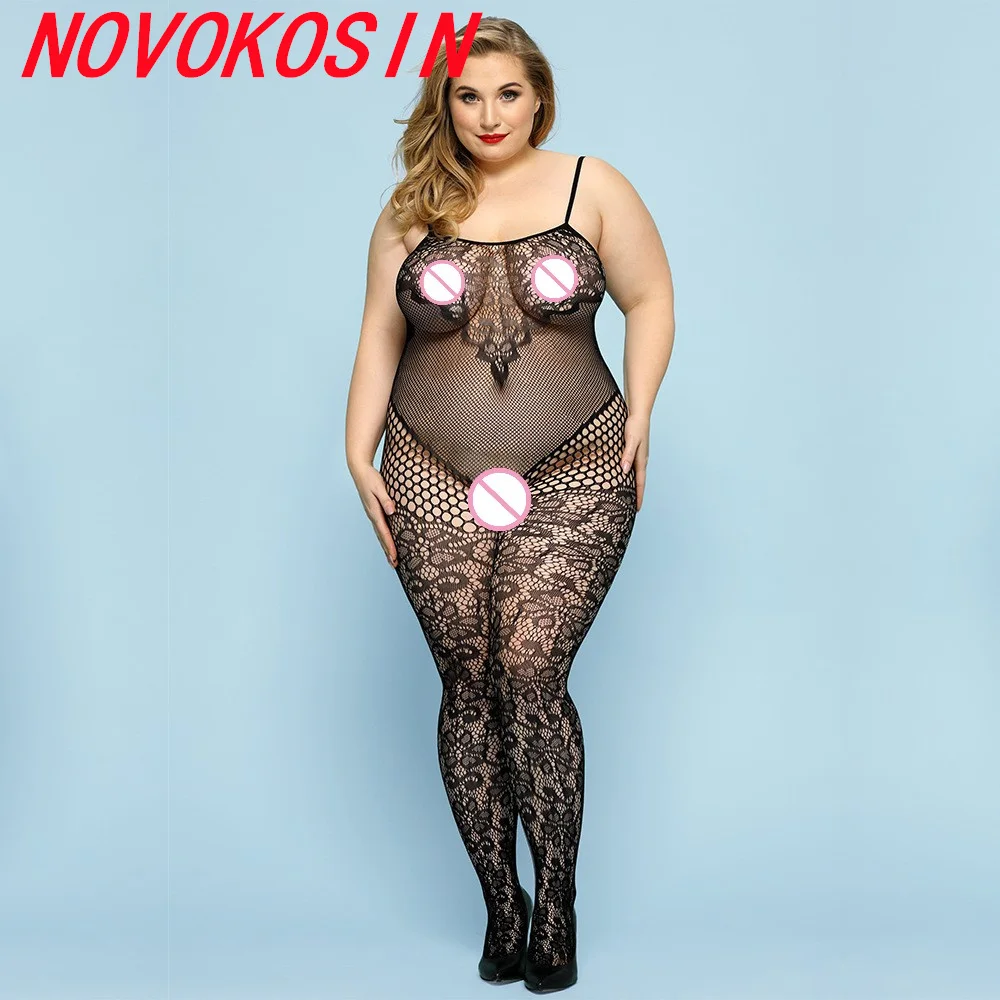 

7 Styles Women Plus Size Fishnet Open Crotch Tight Bodysuit Hollow Out Oversize Red Black Short Dress Night Club Halter Jumpsuit