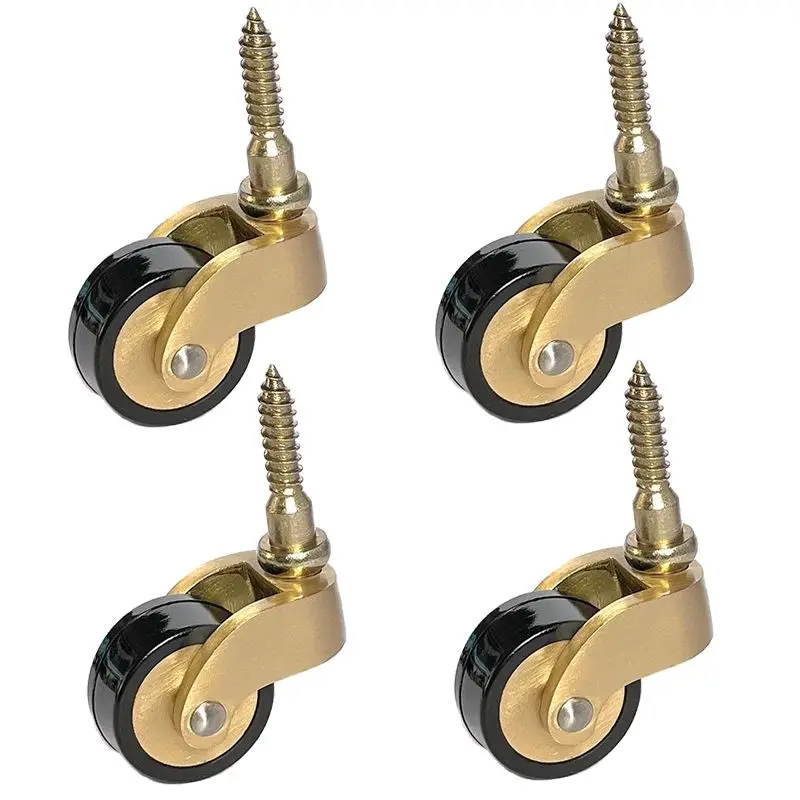 

4PCS 1'' Solid Brass Casters Tea Table Chair Sofa Couch Cabinet Feet Castors Rubber Silent Wheels 360° Swivel Furniture Rollers