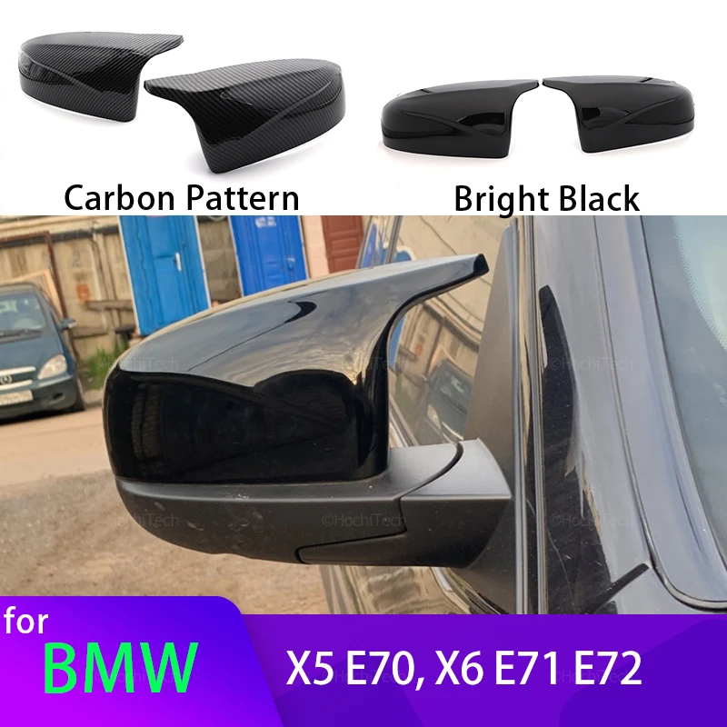 Carbon Fiber Look Glossy Black Rearview Side Mirror cover Caps Horn