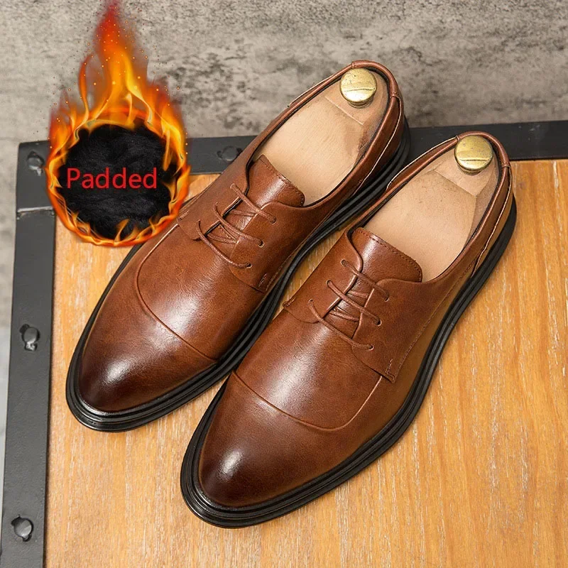Four Seasons New Men's Brogue Pointed Leather Shoes Large Size Business Formal Leather Shoes British Style Wedding Shoes PX3801 6