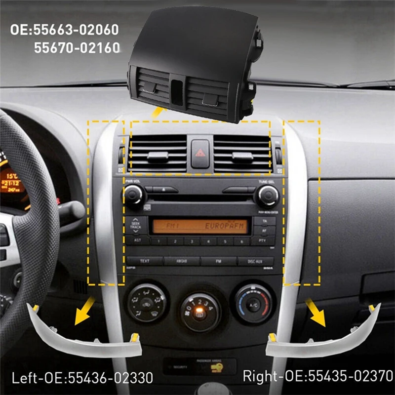 

Car Central Dash A/C Air Vents Outlet Grille Panel+Chrome Trim Strip Car Accessories Plastic For Toyota Corolla Altis 2007-2013