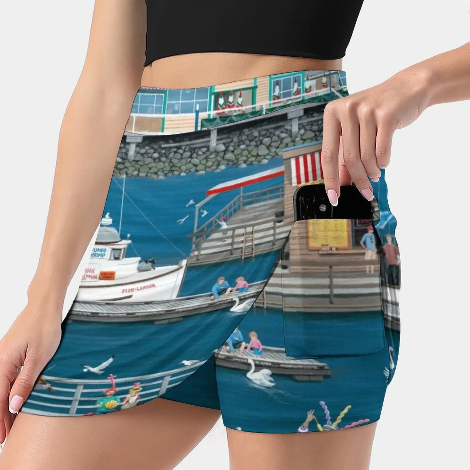 

Steveston Landing Women's skirt With Pocket Vintage Skirt Printing A Line Skirts Summer Clothes Seascape Sea Boat Gulls