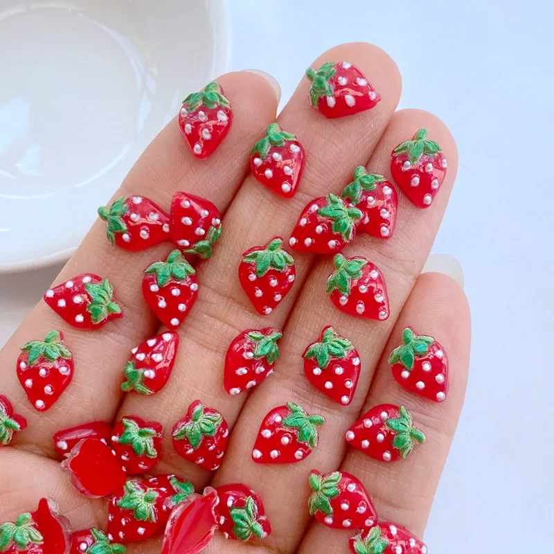 

50pcs New Cute Mini Strawberry Tail Nail Rhinestones Gems Glitter Nail Art Jewelry Manicure Nail Decoration Accessorie