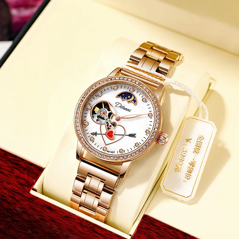 Ladies New Watches Luxury Brand Automatic Mechanical Crystal Diamond Wristwatch Women Waterproof Fashion Casual Luminous Clock
