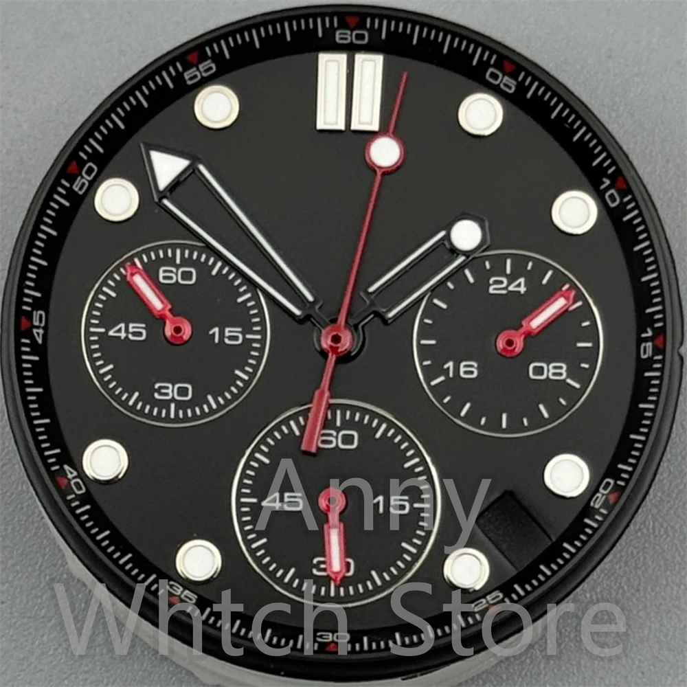 Green Luminous Chronograph Watch Dial with Date Windows, 31mm