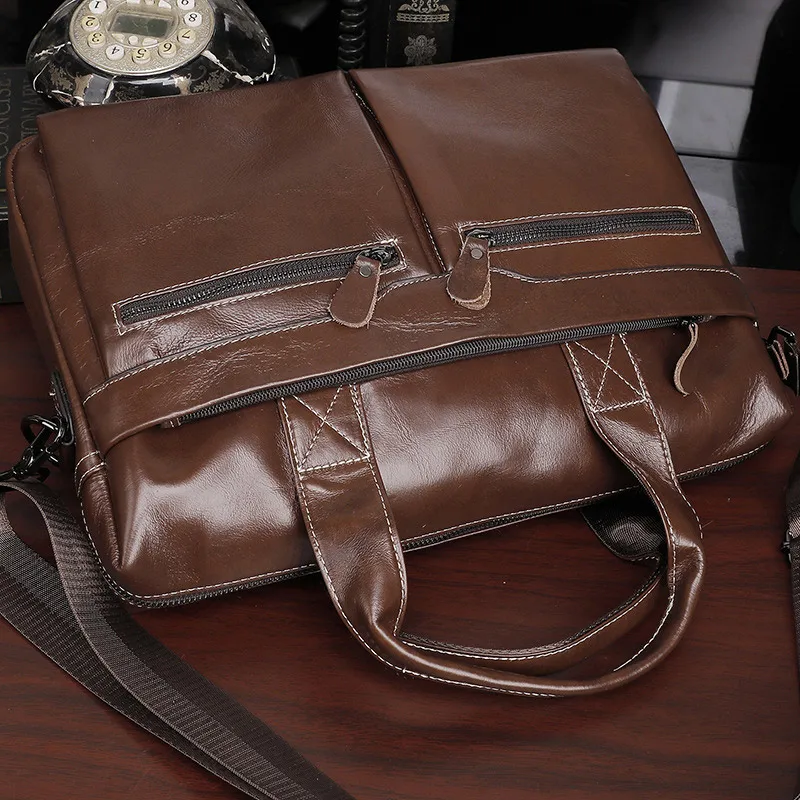 Men Genuine Leather Briefcase Large Business Office Handbag Male Leather 14\